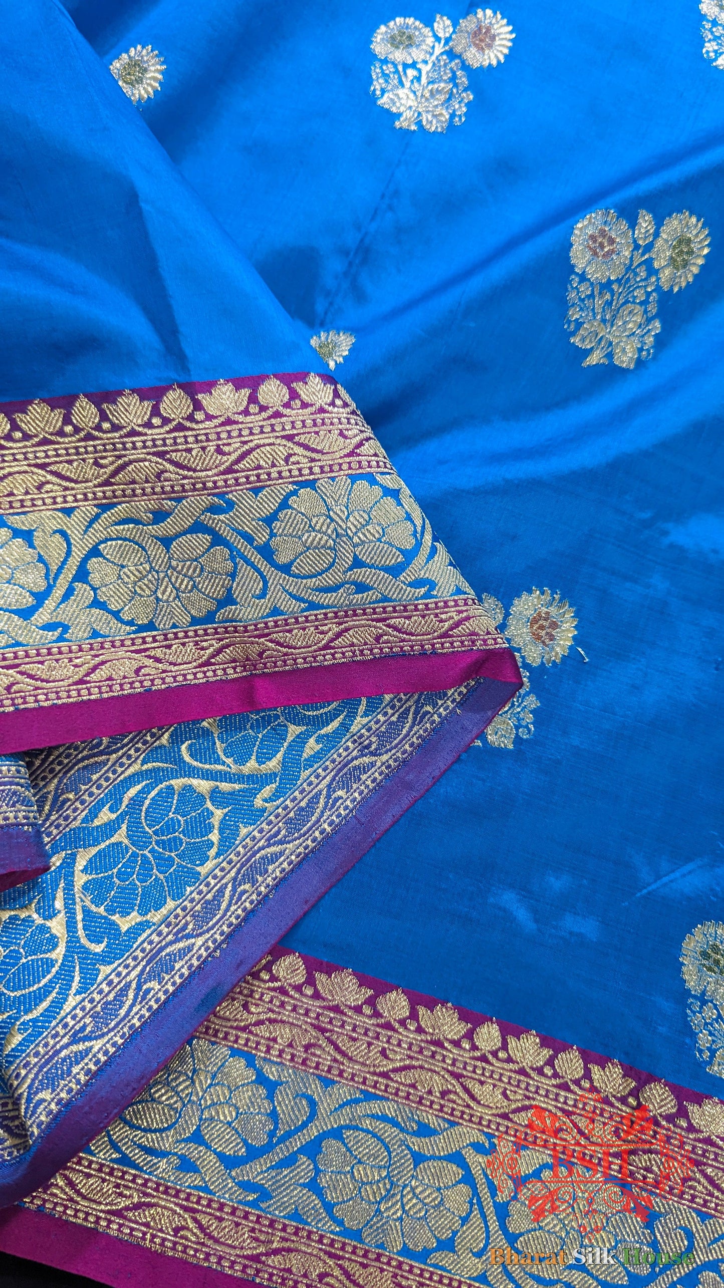 Pure Banarasi Handloom Katan Silk Meenakari Antique Zari Saree In Shades Of Firozi - Bharat Silk House