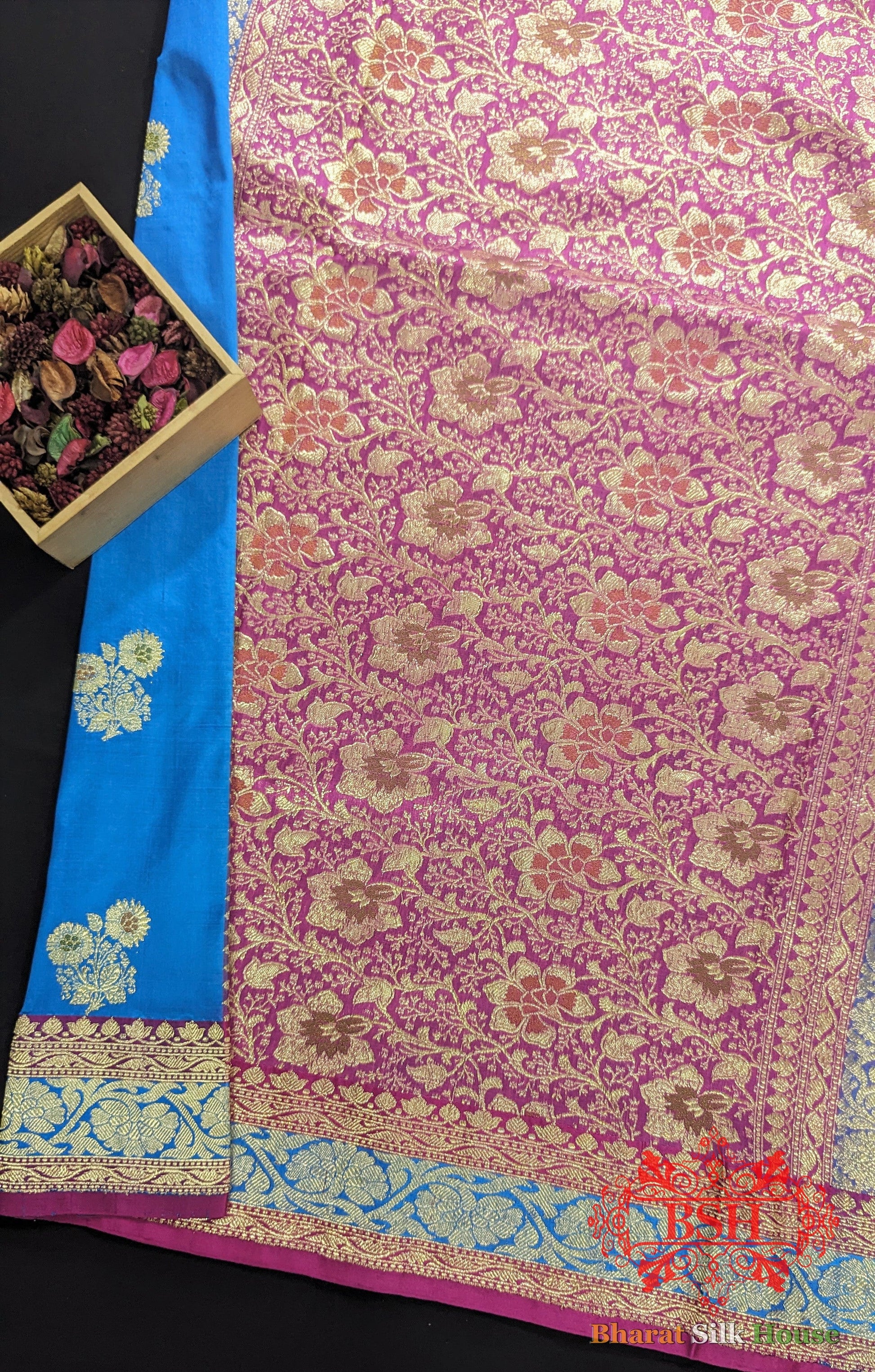 Pure Banarasi Handloom Katan Silk Meenakari Antique Zari Saree In Shades Of Firozi - Bharat Silk House