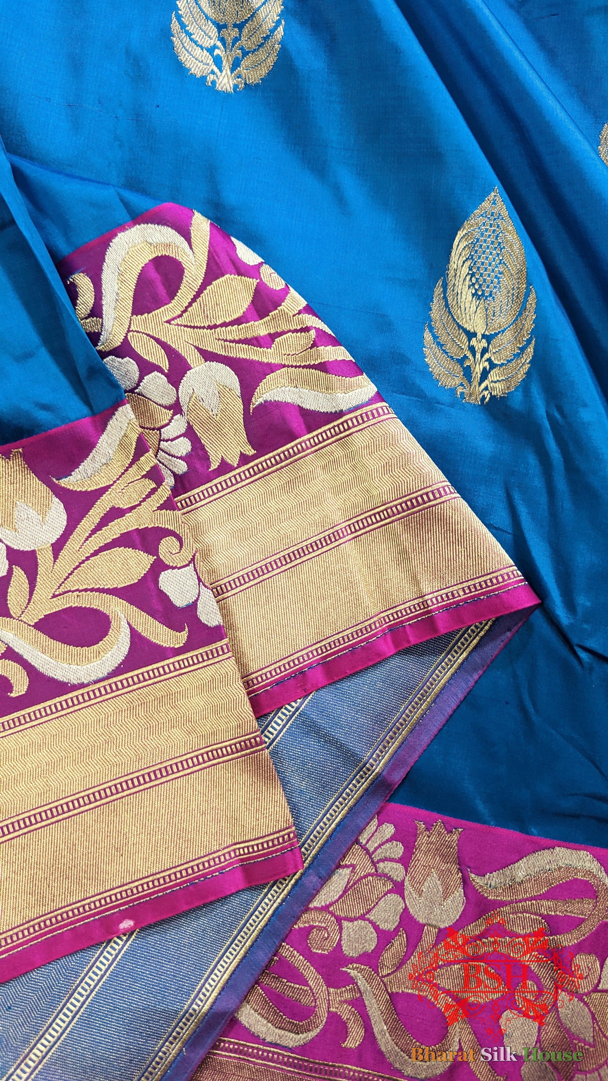 Pure Banarasi Handloom Katan Silk Meenakari Antique Zari Saree In Shades Of Firozi - Bharat Silk House