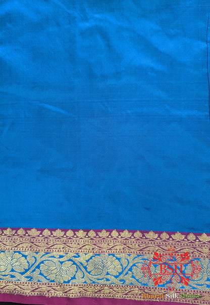 Pure Banarasi Handloom Katan Silk Meenakari Antique Zari Saree In Shades Of Firozi - Bharat Silk House