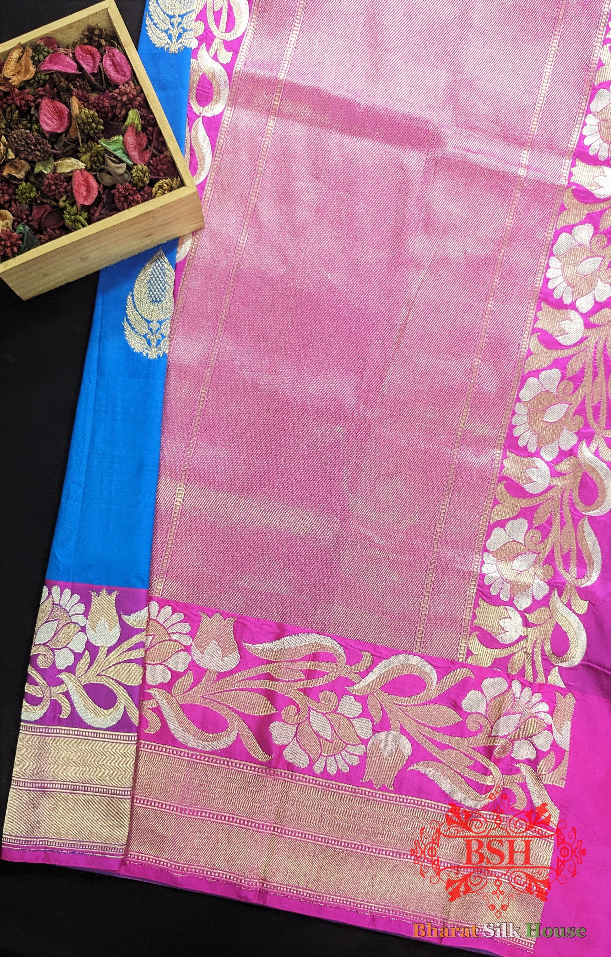 Pure Banarasi Handloom Katan Silk Meenakari Antique Zari Saree In Shades Of Firozi - Bharat Silk House