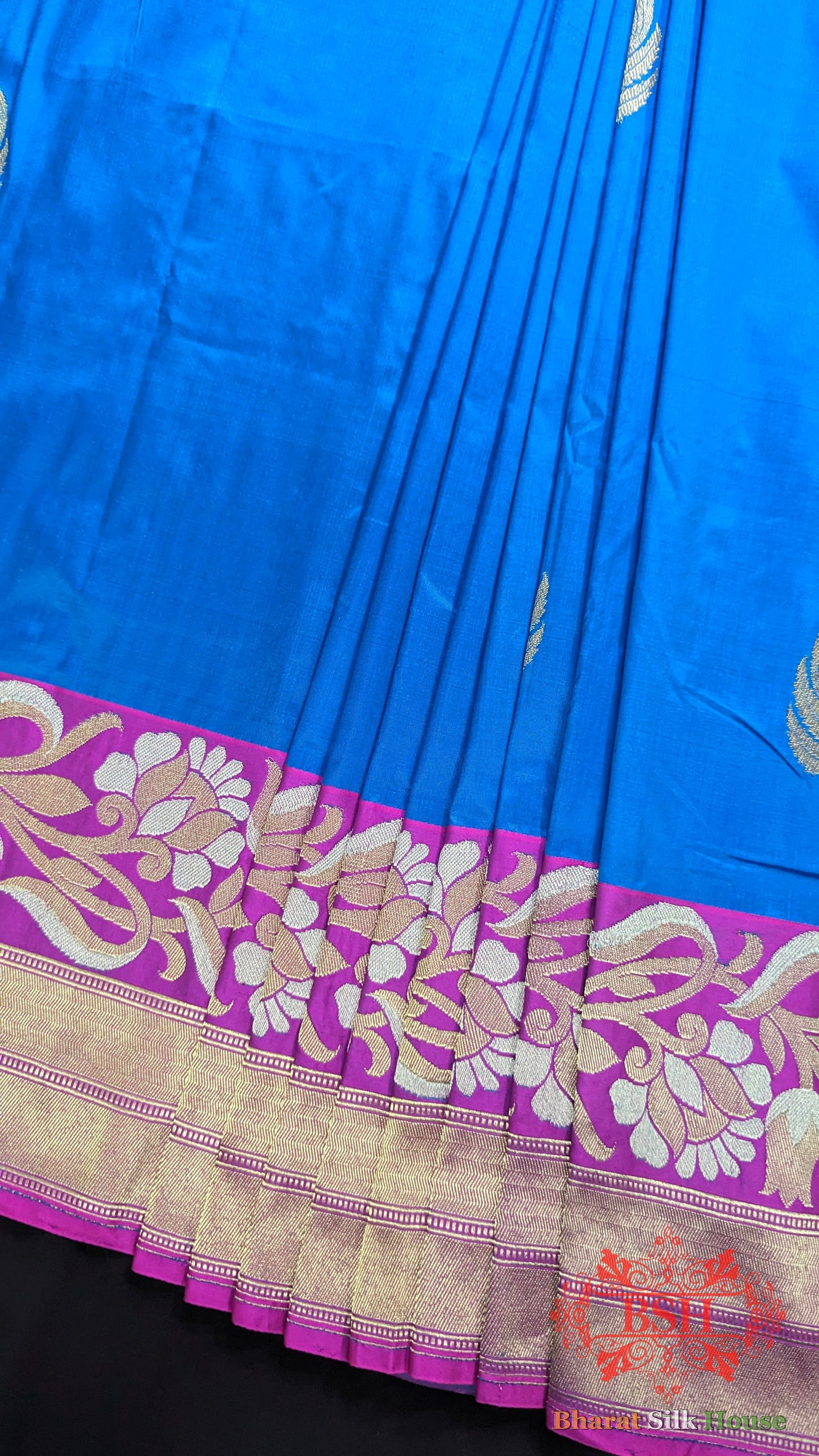 Pure Banarasi Handloom Katan Silk Meenakari Antique Zari Saree In Shades Of Firozi - Bharat Silk House