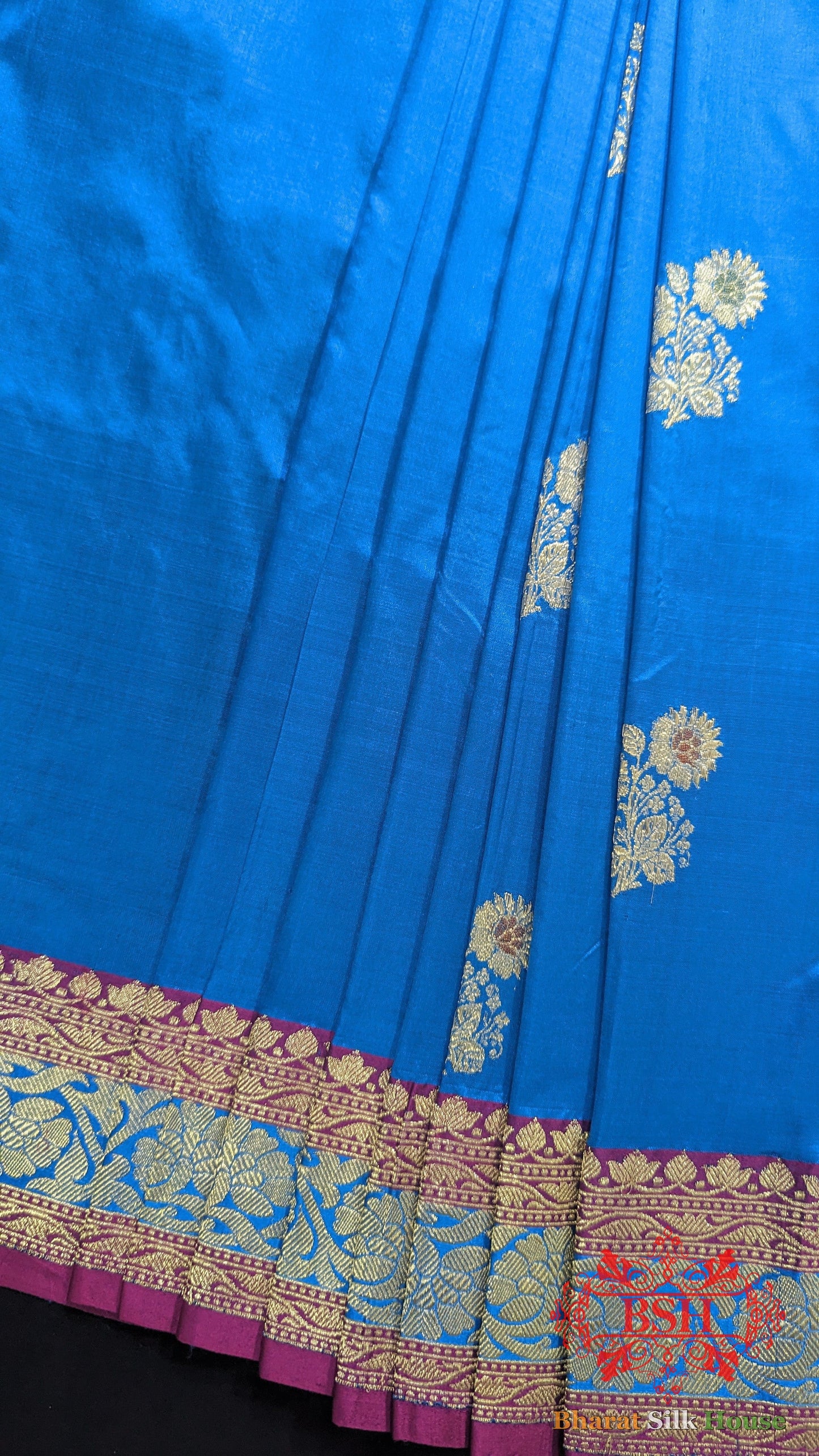 Pure Banarasi Handloom Katan Silk Meenakari Antique Zari Saree In Shades Of Firozi - Bharat Silk House