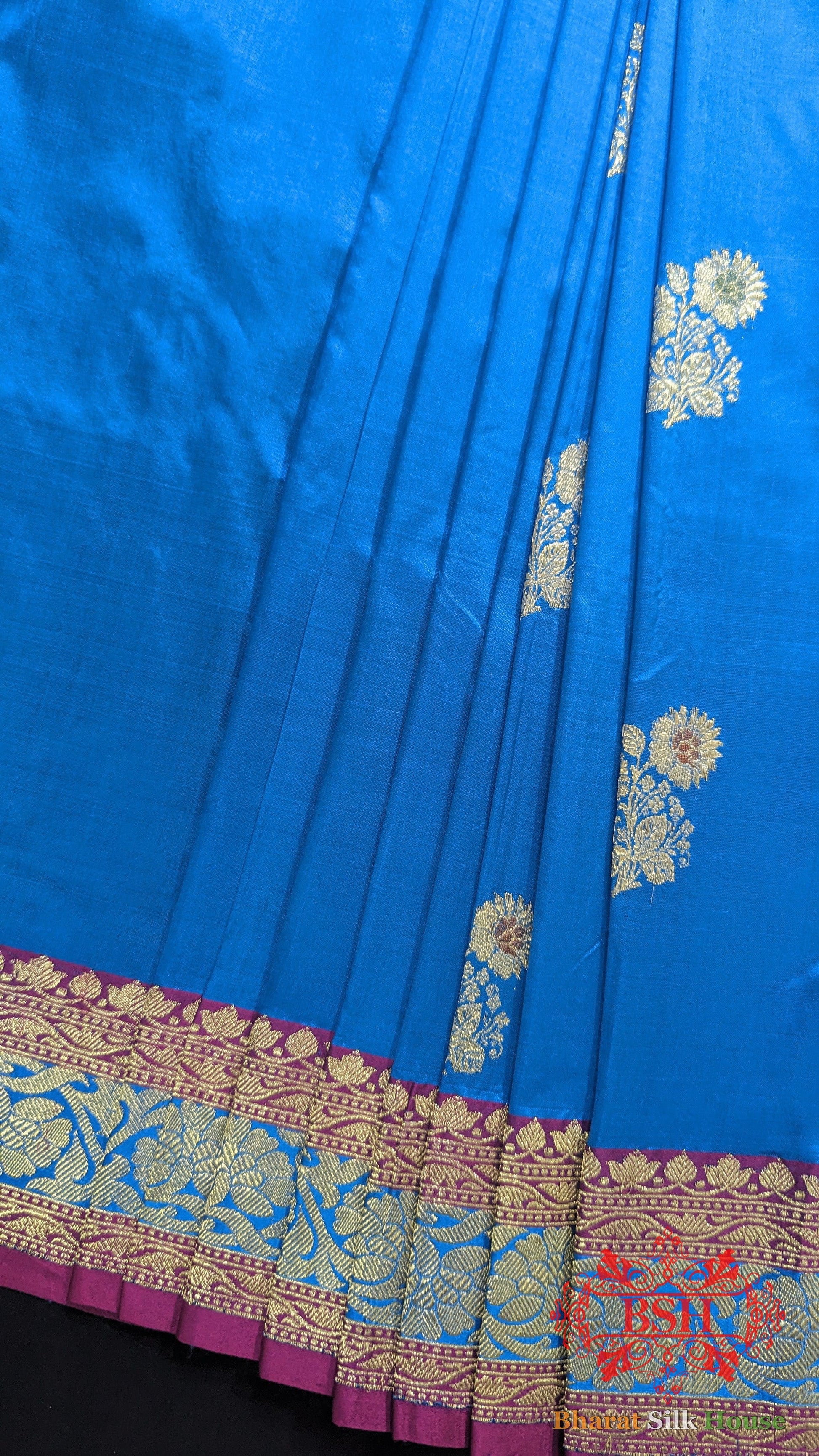 Pure Banarasi Handloom Katan Silk Meenakari Antique Zari Saree In Shades Of Firozi - Bharat Silk House