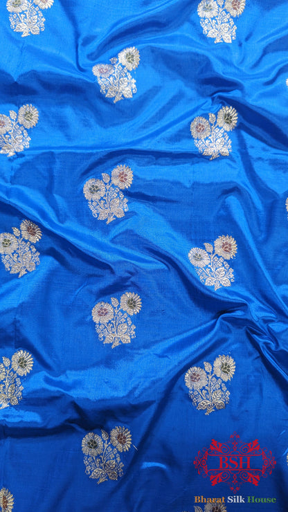 Pure Banarasi Handloom Katan Silk Meenakari Antique Zari Saree In Shades Of Firozi - Bharat Silk House