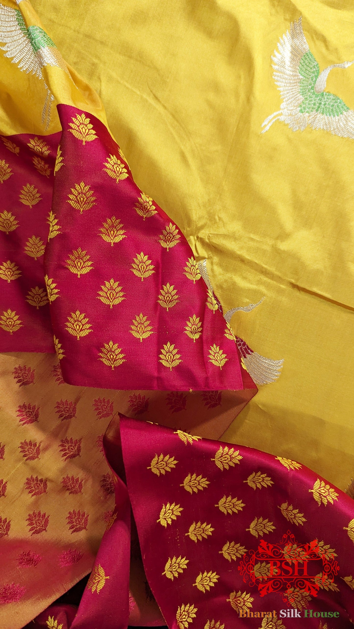 Pure Banarasi Handloom Katan Silk Meenakari Antique Zari Saree In Shades Of Gold Yellow - Bharat Silk House