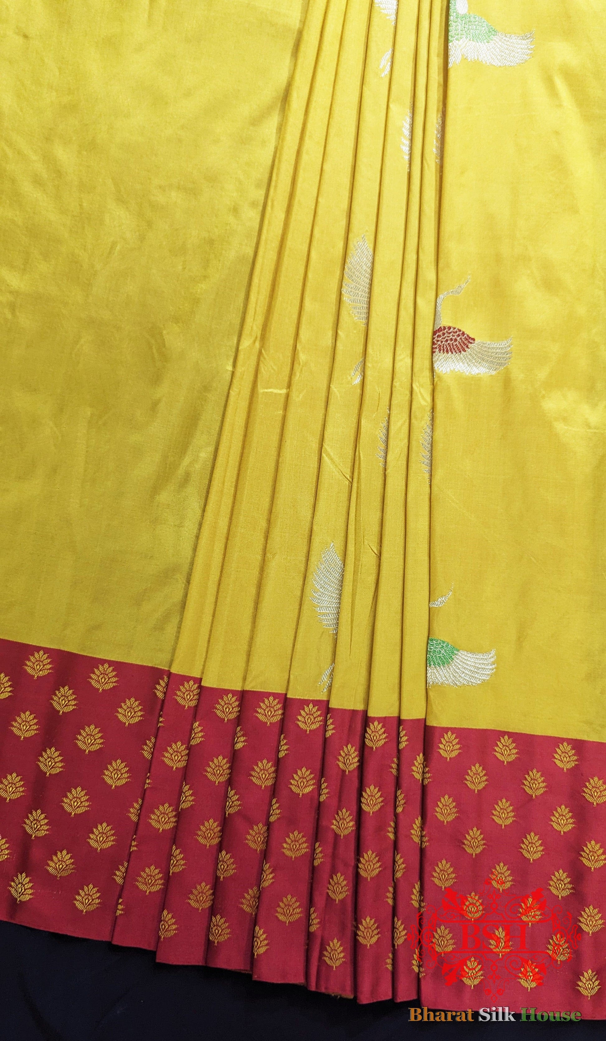 Pure Banarasi Handloom Katan Silk Meenakari Antique Zari Saree In Shades Of Gold Yellow - Bharat Silk House