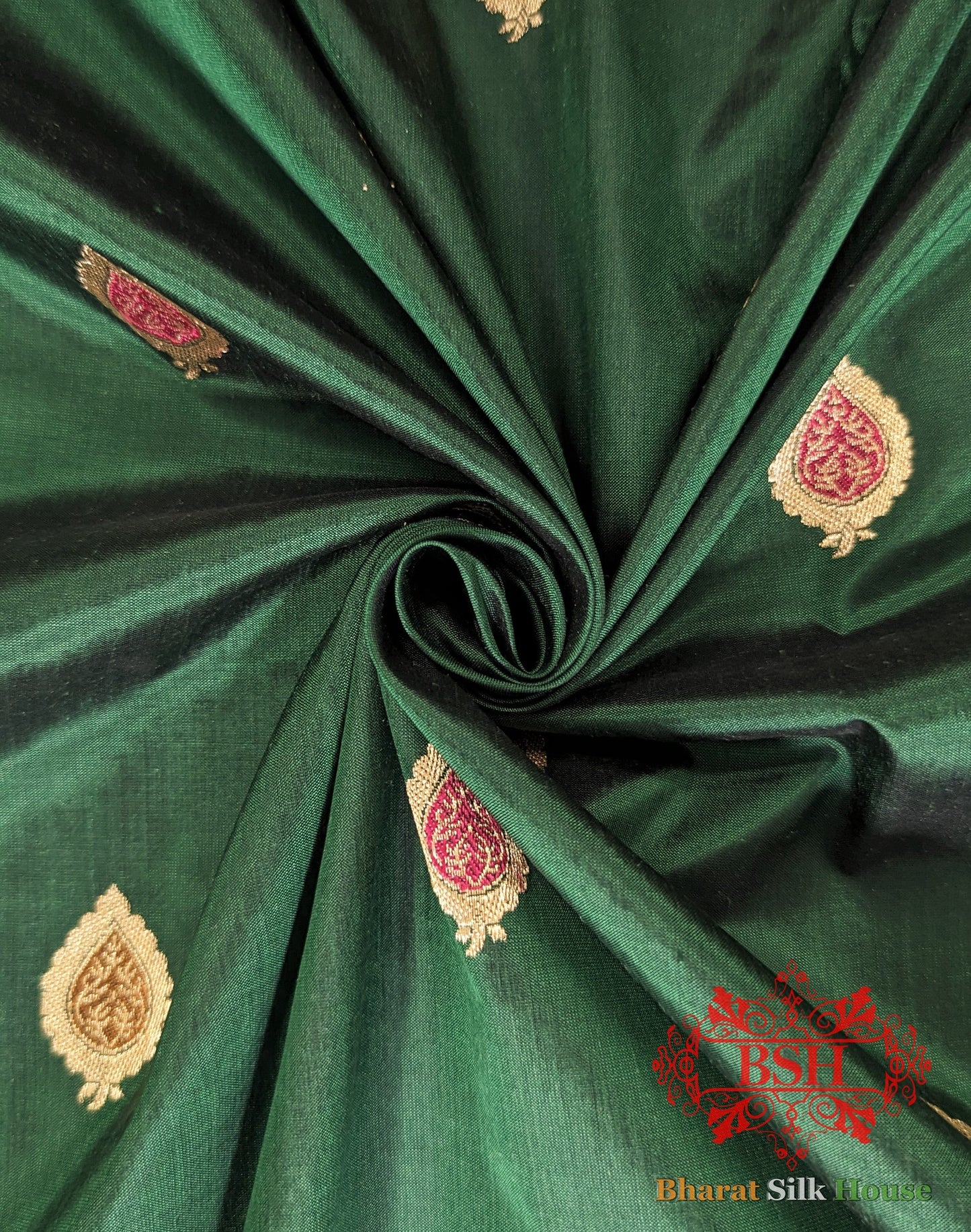 Pure Banarasi Handloom Katan Silk Meenakari Antique Zari Saree In Shades Of Green - Bharat Silk House