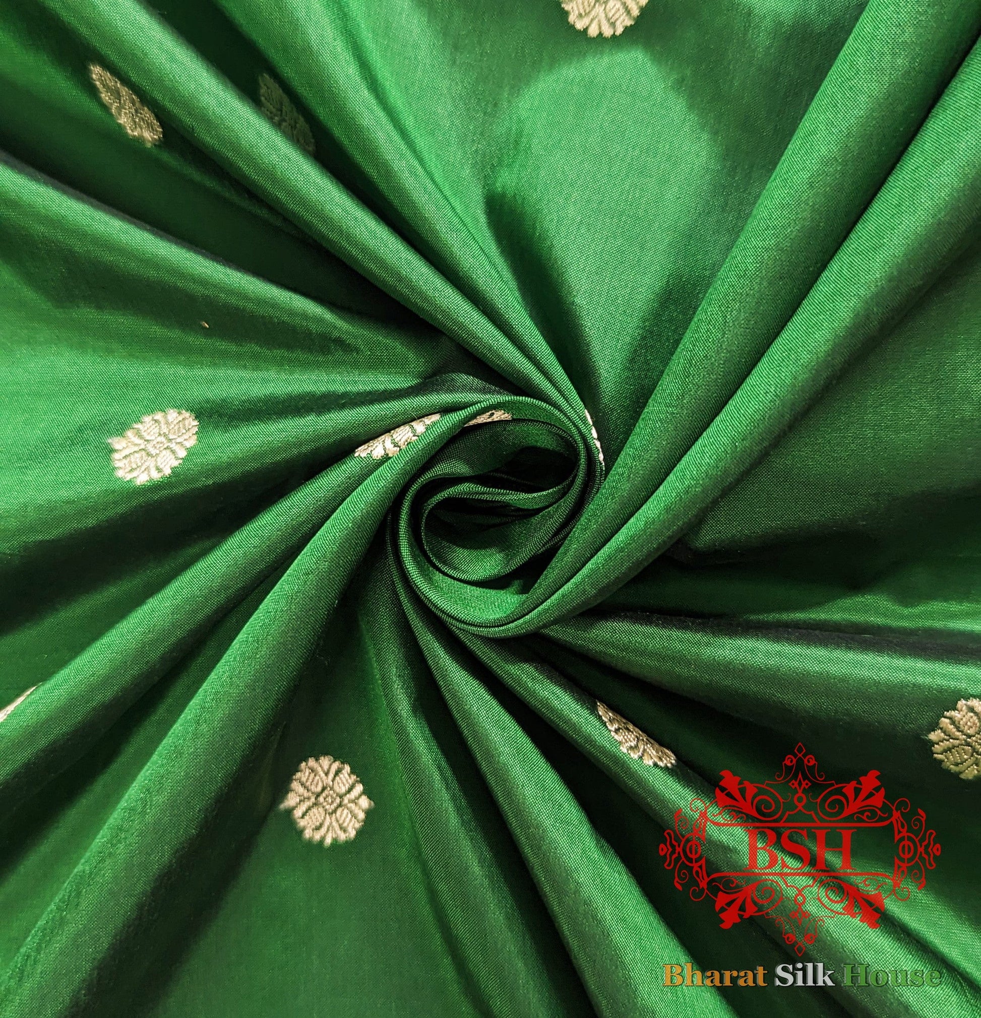 Pure Banarasi Handloom Katan Silk Meenakari Antique Zari Saree In Shades Of Green - Bharat Silk House