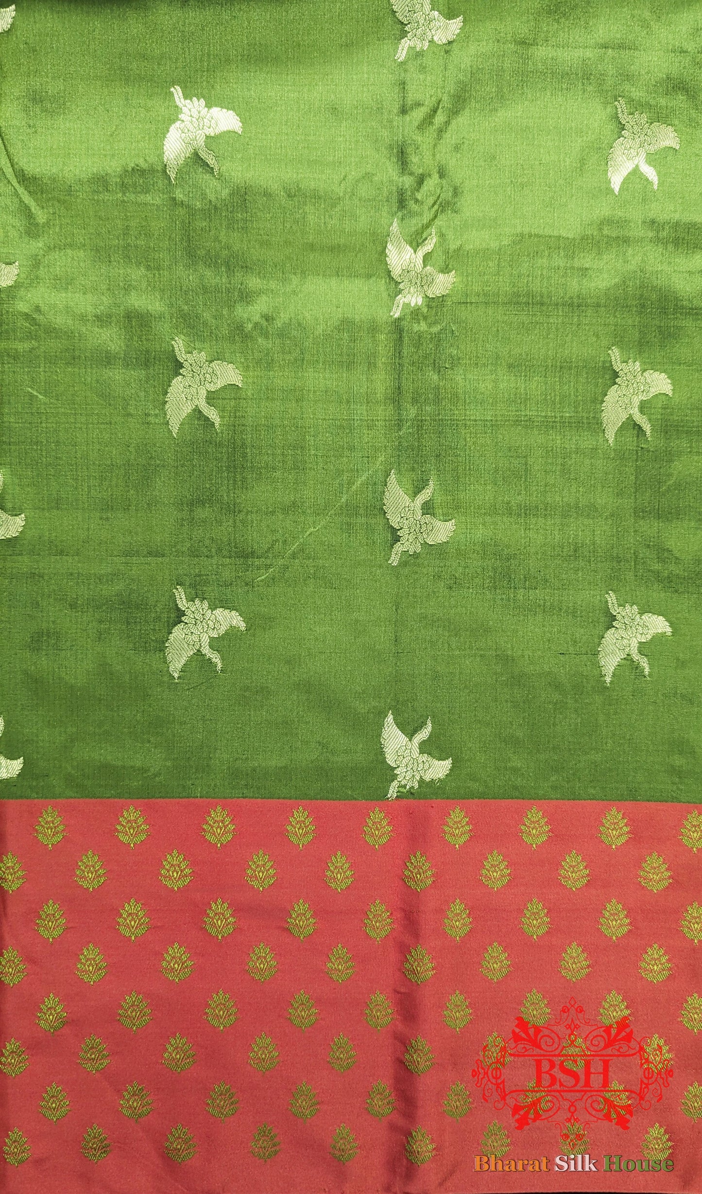 Pure Banarasi Handloom Katan Silk Meenakari Antique Zari Saree In Shades Of Green - Bharat Silk House