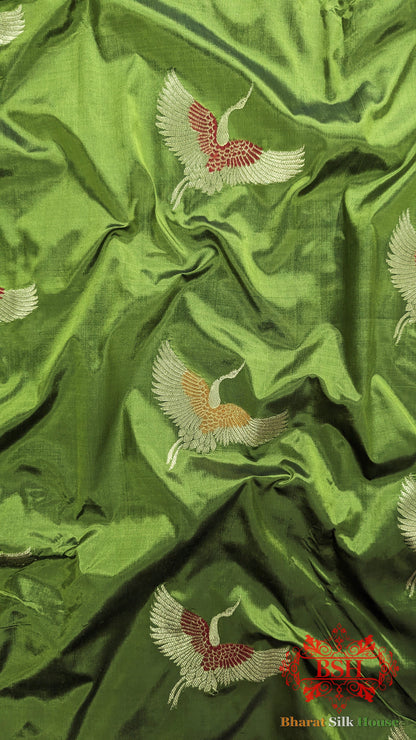 Pure Banarasi Handloom Katan Silk Meenakari Antique Zari Saree In Shades Of Green - Bharat Silk House