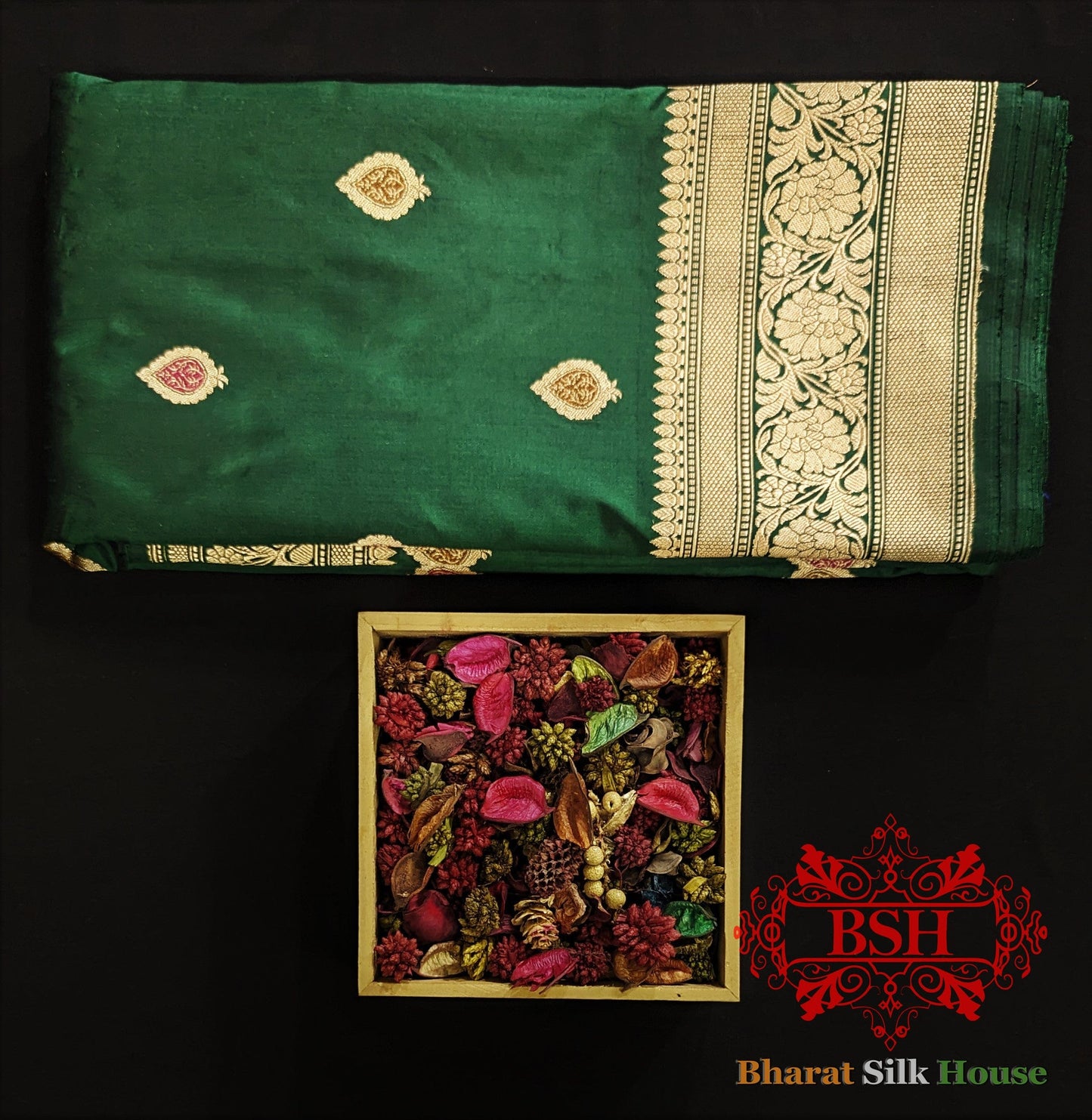 Pure Banarasi Handloom Katan Silk Meenakari Antique Zari Saree In Shades Of Green - Bharat Silk House