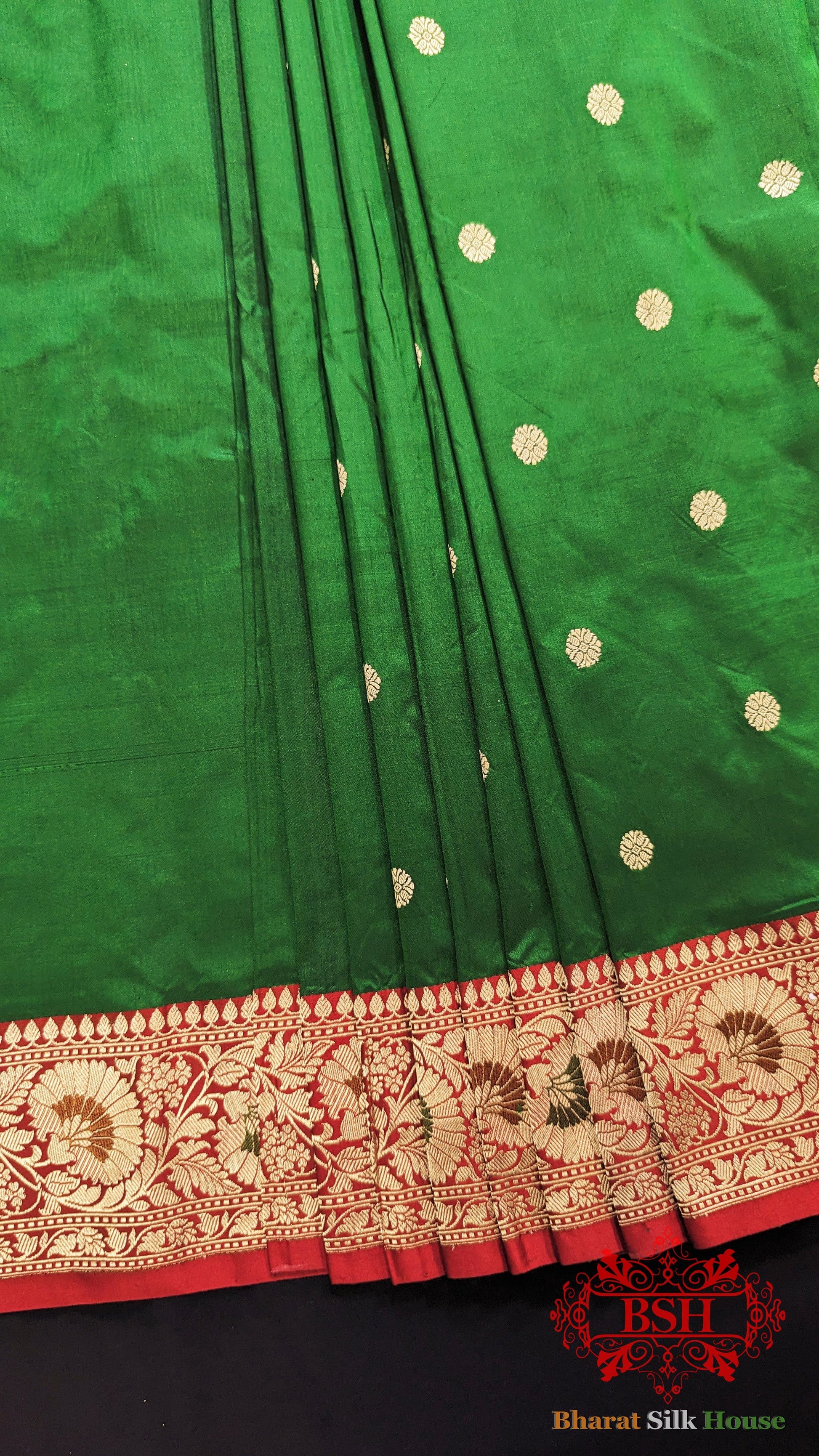 Pure Banarasi Handloom Katan Silk Meenakari Antique Zari Saree In Shades Of Green - Bharat Silk House