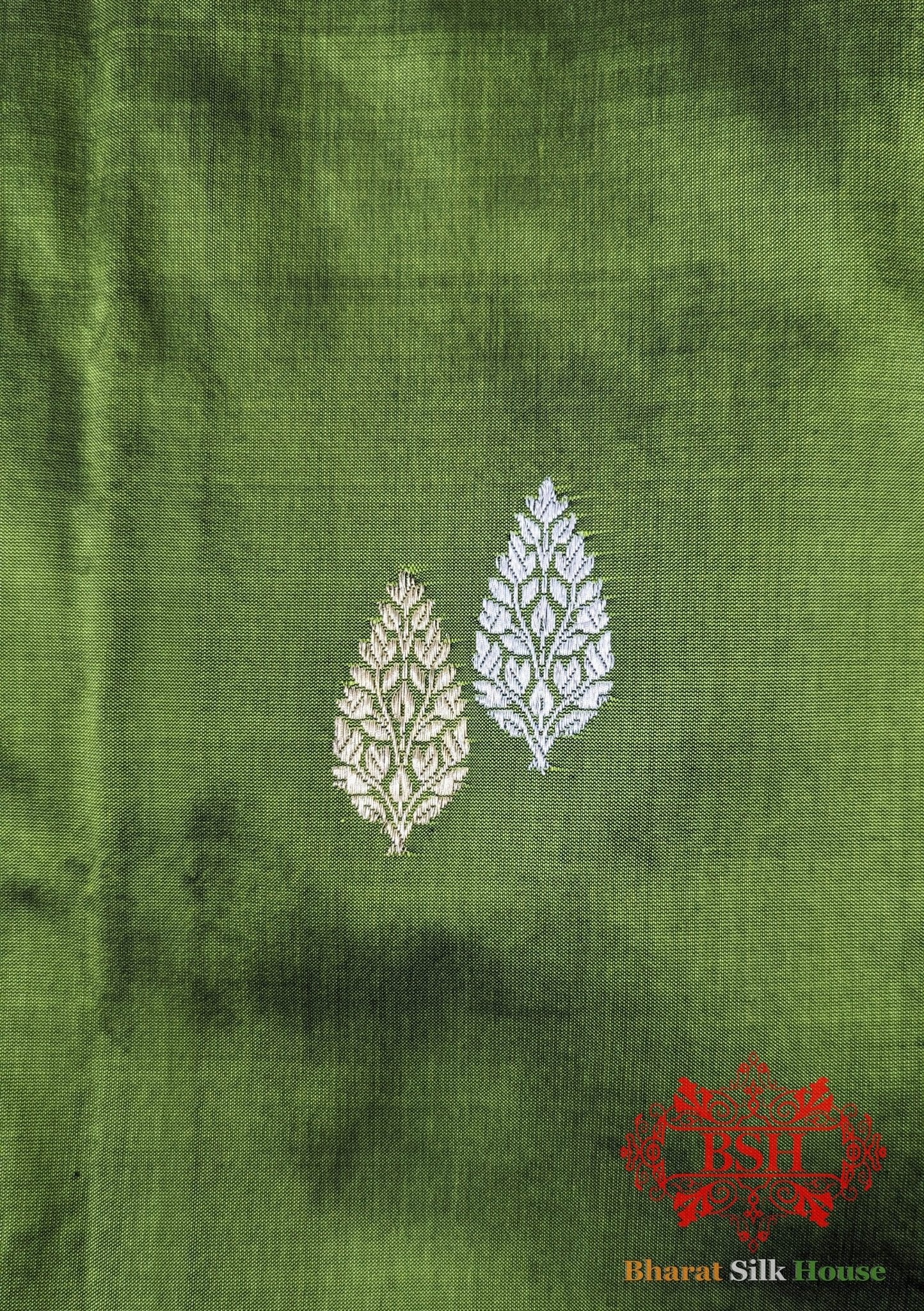 Pure Banarasi Handloom Katan Silk Meenakari Antique Zari Saree In Shades of Green - Bharat Silk House