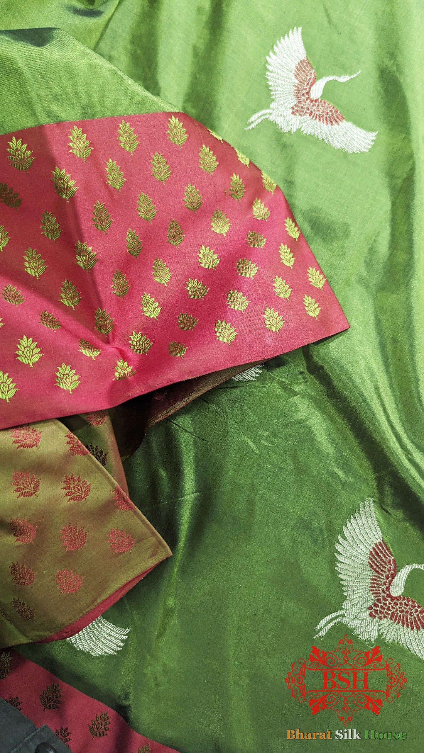 Pure Banarasi Handloom Katan Silk Meenakari Antique Zari Saree In Shades Of Green - Bharat Silk House