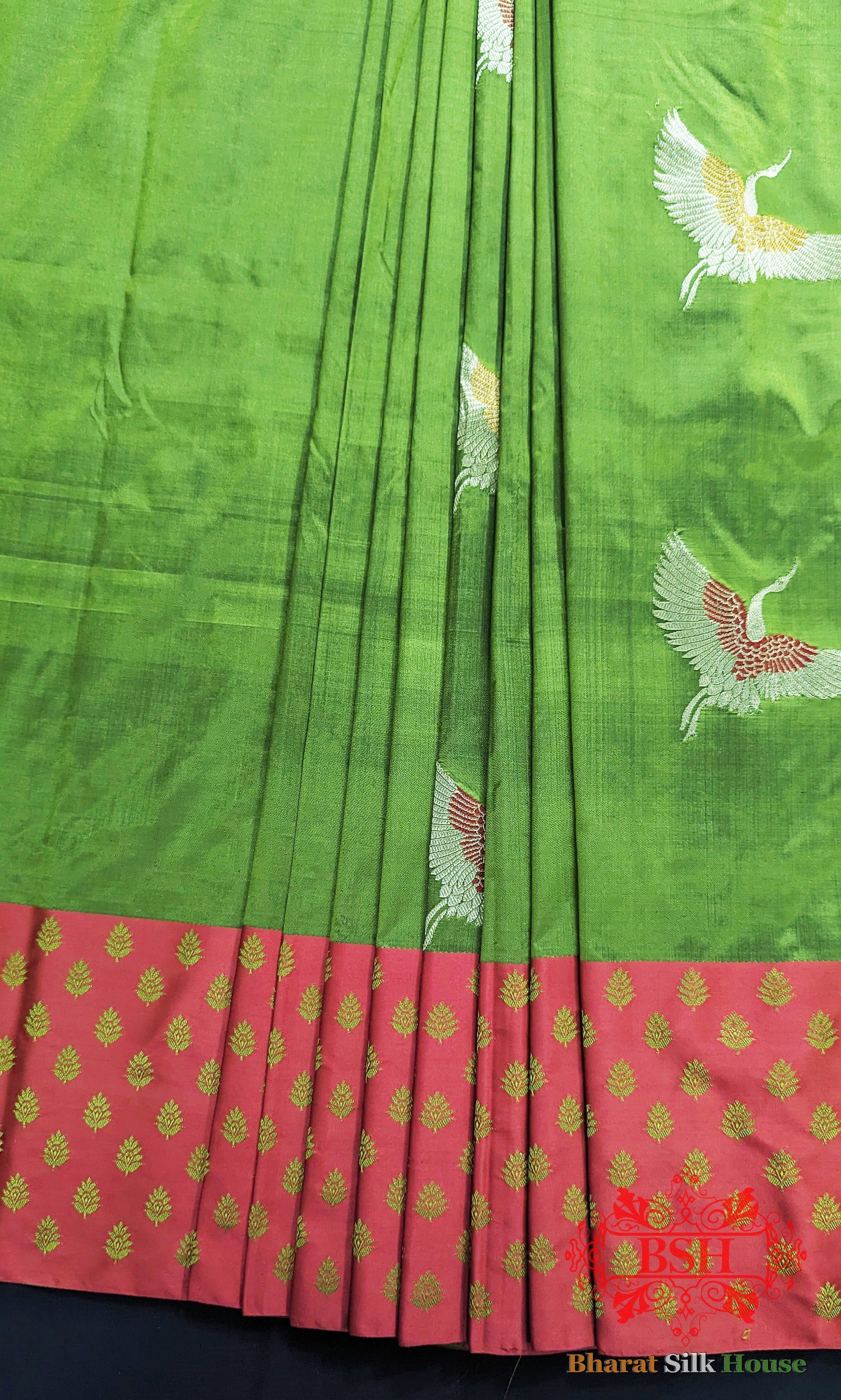 Pure Banarasi Handloom Katan Silk Meenakari Antique Zari Saree In Shades Of Green - Bharat Silk House