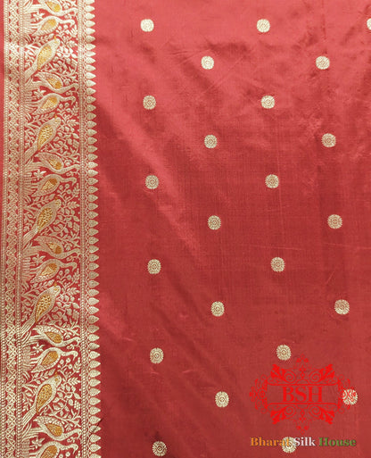 Pure Banarasi Handloom Katan Silk Meenakari Antique Zari Saree In Shades Of Green With Red Border - Bharat Silk House