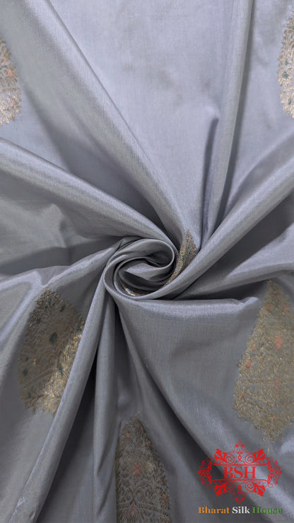 Pure Banarasi Handloom Katan Silk Meenakari Antique Zari Saree In Shades Of Grey - Bharat Silk House