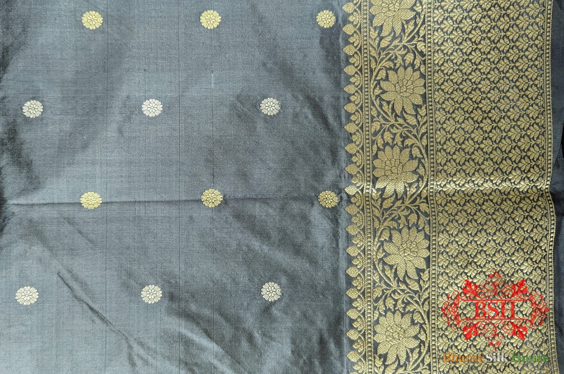 Pure Banarasi Handloom Katan Silk Meenakari Antique Zari Saree In Shades Of Grey - Bharat Silk House