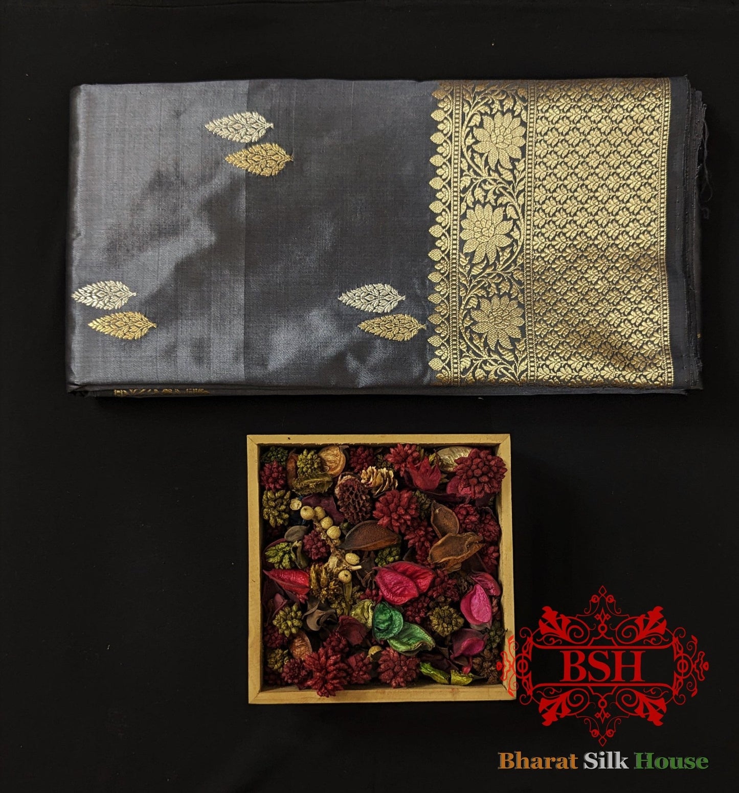 Pure Banarasi Handloom Katan Silk Meenakari Antique Zari Saree In Shades Of Grey - Bharat Silk House