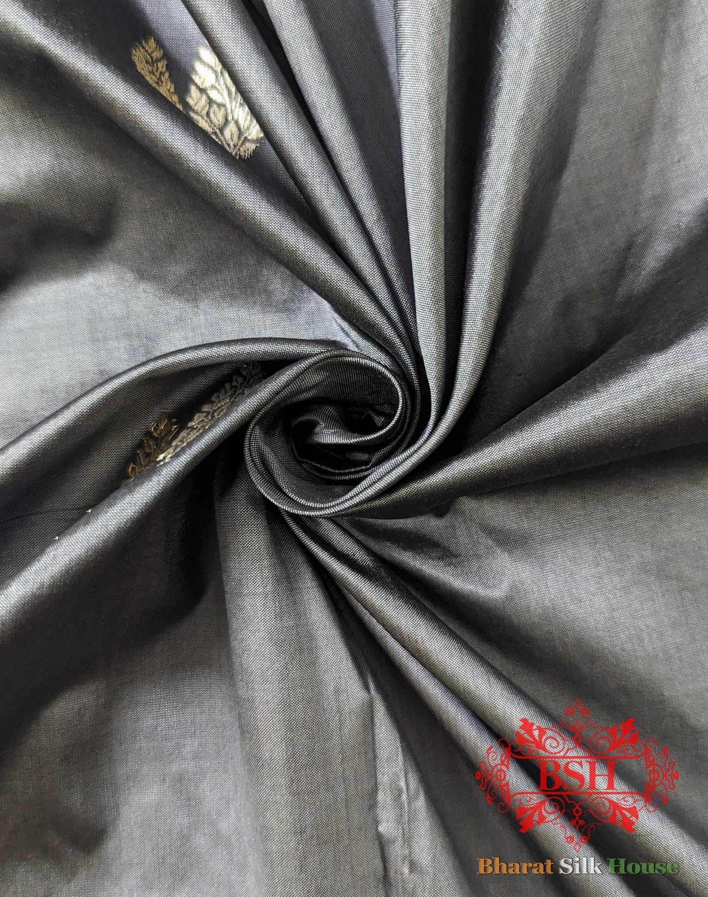 Pure Banarasi Handloom Katan Silk Meenakari Antique Zari Saree In Shades Of Grey - Bharat Silk House