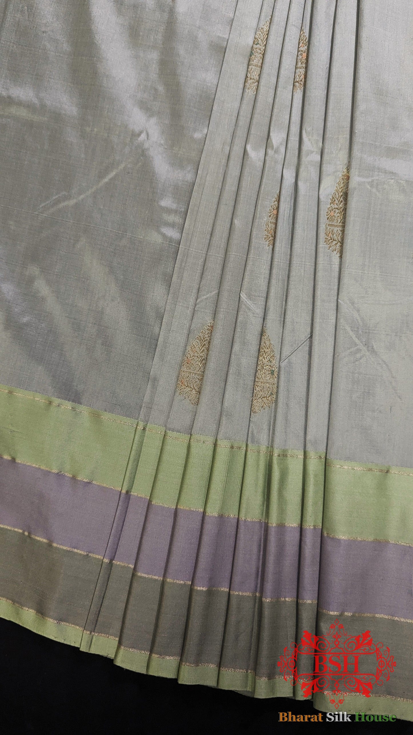 Pure Banarasi Handloom Katan Silk Meenakari Antique Zari Saree In Shades Of Grey - Bharat Silk House