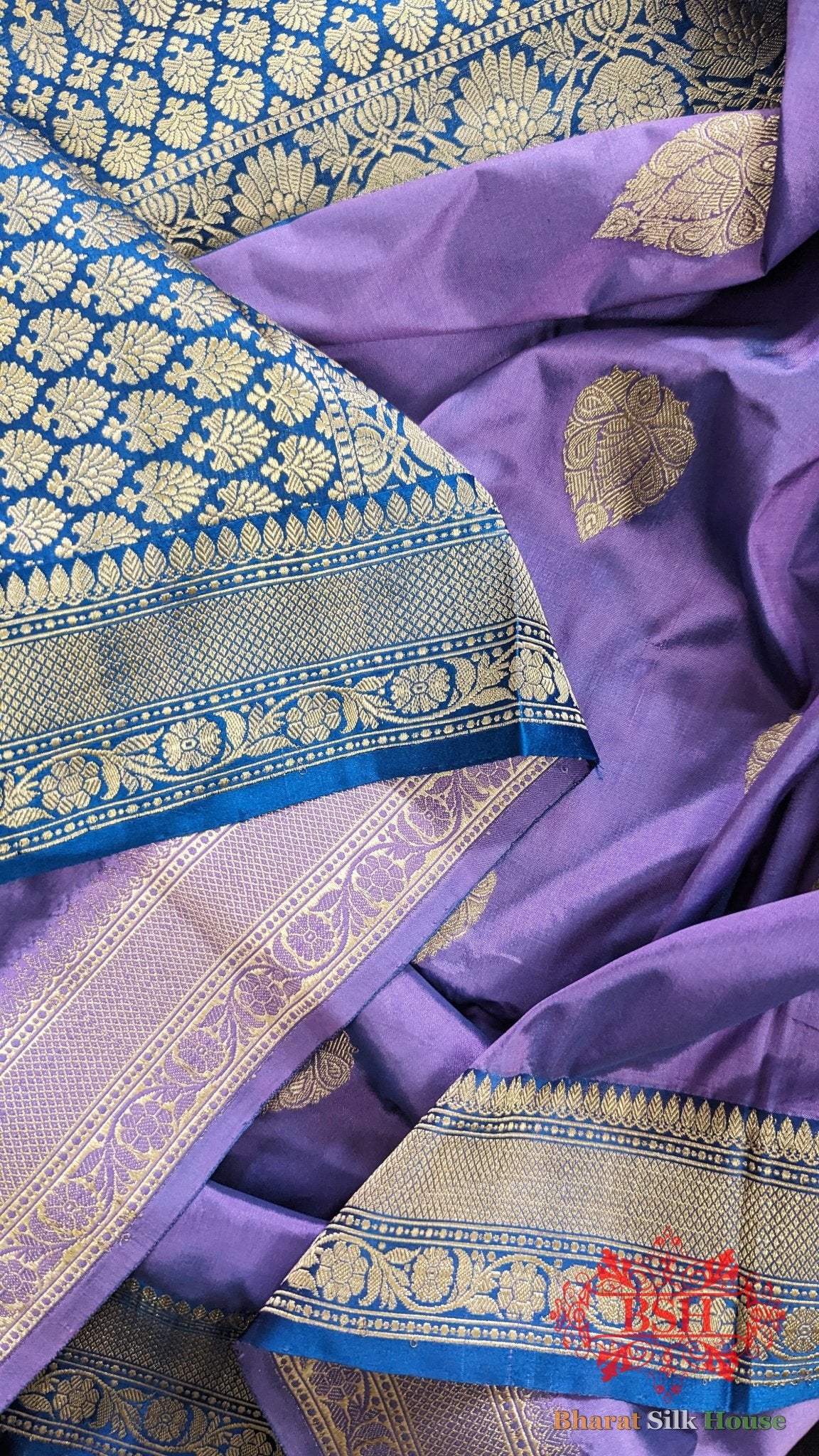 Pure Banarasi Handloom Katan Silk Meenakari Antique Zari Saree In Shades Of Lavender - Bharat Silk House