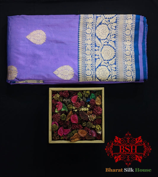 Pure Banarasi Handloom Katan Silk Meenakari Antique Zari Saree In Shades Of Lavender - Bharat Silk House