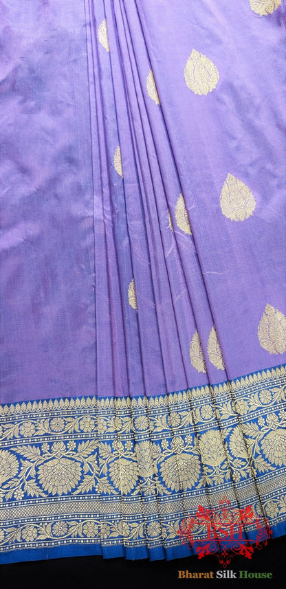 Pure Banarasi Handloom Katan Silk Meenakari Antique Zari Saree In Shades Of Lavender - Bharat Silk House