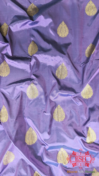 Pure Banarasi Handloom Katan Silk Meenakari Antique Zari Saree In Shades Of Lavender - Bharat Silk House