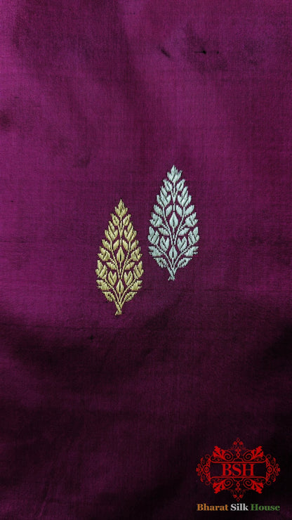 Pure Banarasi Handloom Katan Silk Meenakari Antique Zari Saree In Shades Of Magenta - Bharat Silk House