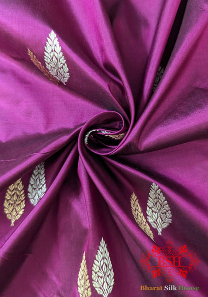 Pure Banarasi Handloom Katan Silk Meenakari Antique Zari Saree In Shades Of Magenta - Bharat Silk House