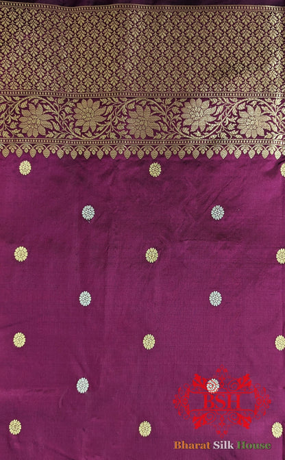 Pure Banarasi Handloom Katan Silk Meenakari Antique Zari Saree In Shades Of Magenta - Bharat Silk House