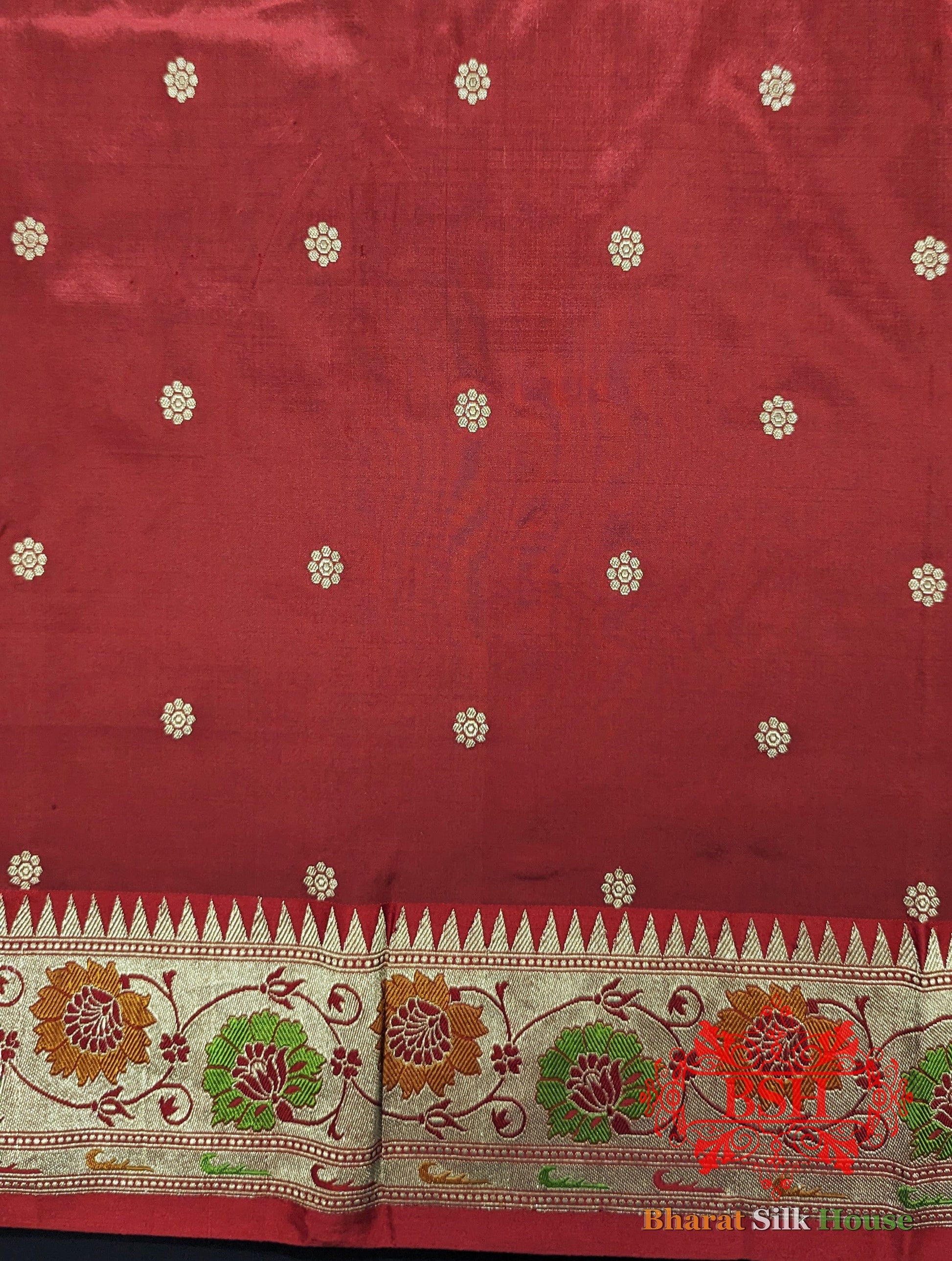 Pure Banarasi Handloom Katan Silk Meenakari Antique Zari Saree In Shades Of Maroon - Bharat Silk House