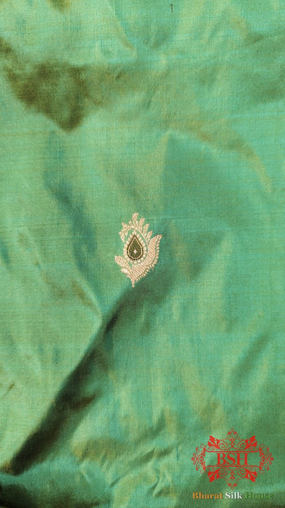 Pure Banarasi Handloom Katan Silk Meenakari Antique Zari Saree In Shades Of Mint Green - Bharat Silk House