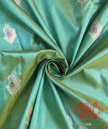 Pure Banarasi Handloom Katan Silk Meenakari Antique Zari Saree In Shades Of Mint Green - Bharat Silk House