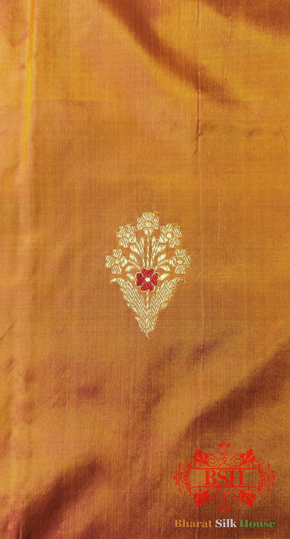 Pure Banarasi Handloom Katan Silk Meenakari Antique Zari Saree In Shades Of Orange - Bharat Silk House