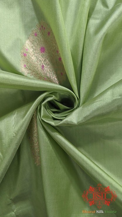 Pure Banarasi Handloom Katan Silk Meenakari Antique Zari Saree In Shades Of Pastel Green - Bharat Silk House