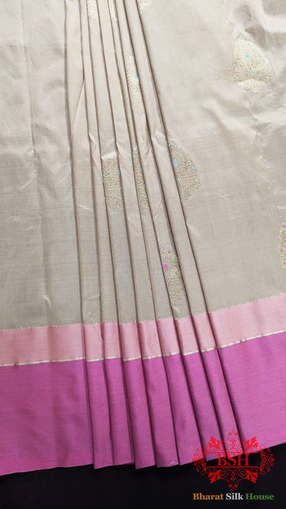 Pure Banarasi Handloom Katan Silk Meenakari Antique Zari Saree In Shades Of Peach - Bharat Silk House