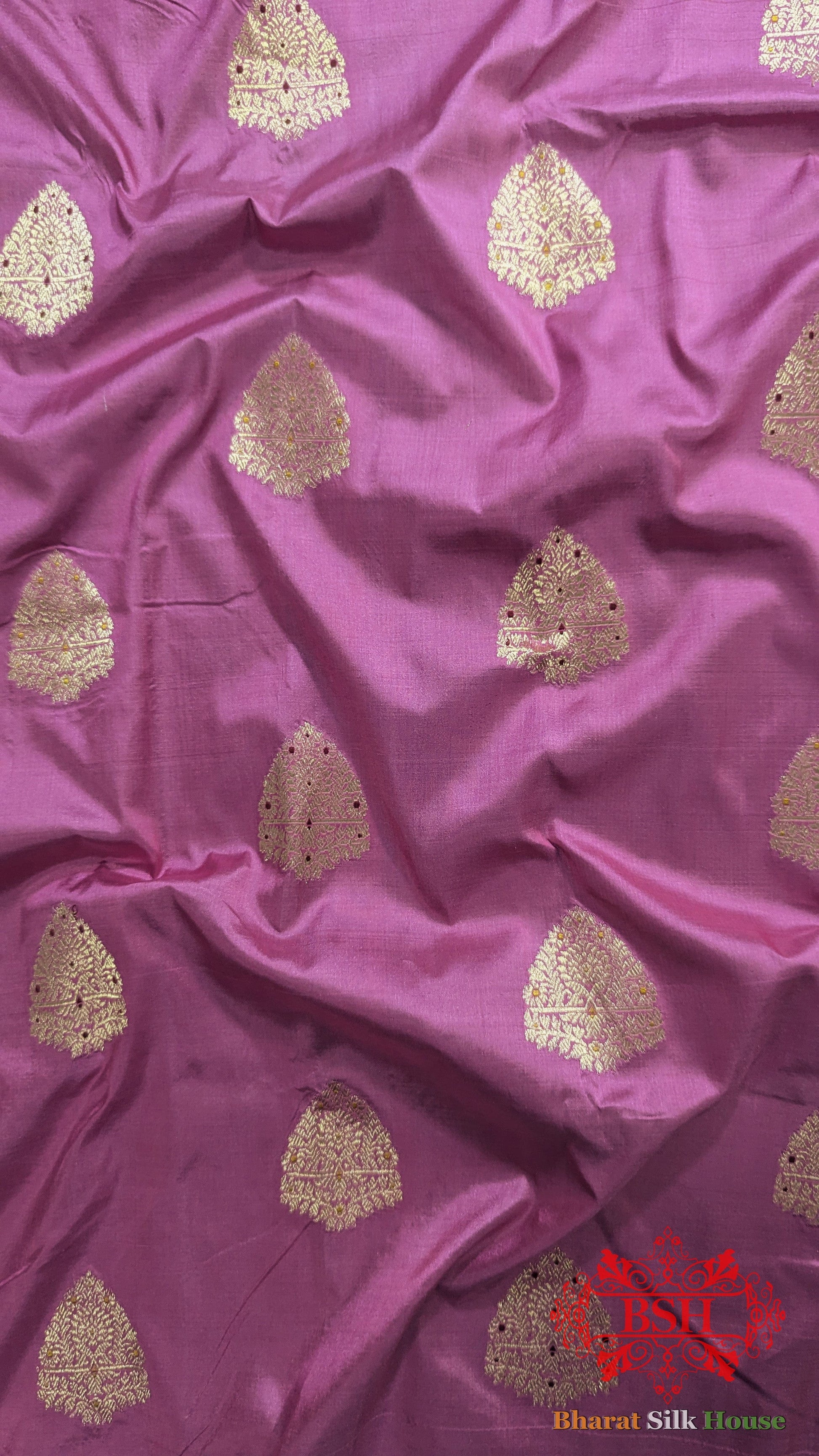 Pure Banarasi Handloom Katan Silk Meenakari Antique Zari Saree In Shades Of Pink - Bharat Silk House