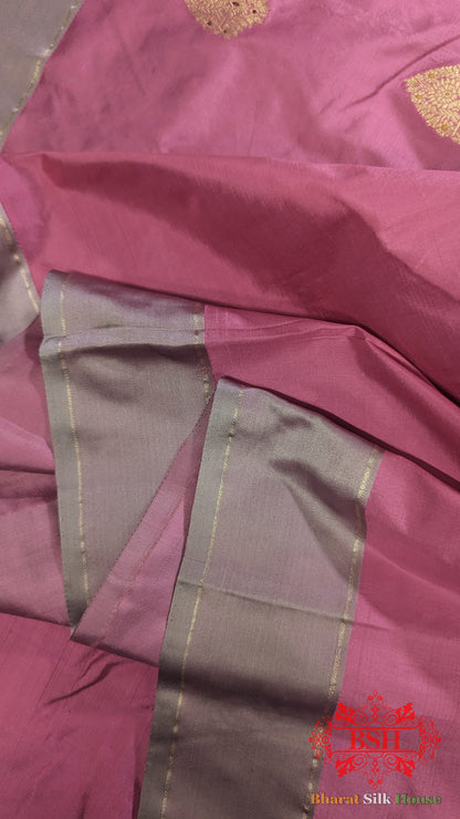 Pure Banarasi Handloom Katan Silk Meenakari Antique Zari Saree In Shades Of Pink - Bharat Silk House