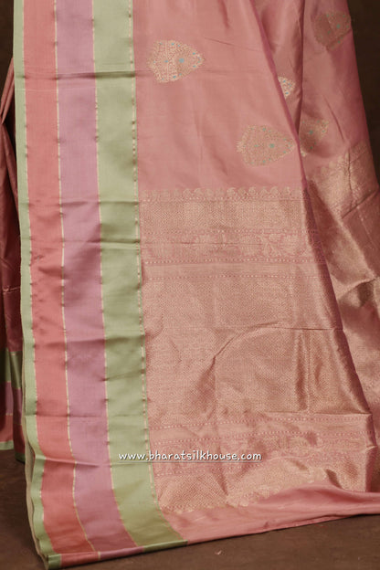 Pure Banarasi Handloom Katan Silk Meenakari Antique Zari Saree In Shades Of Pink - Bharat Silk House