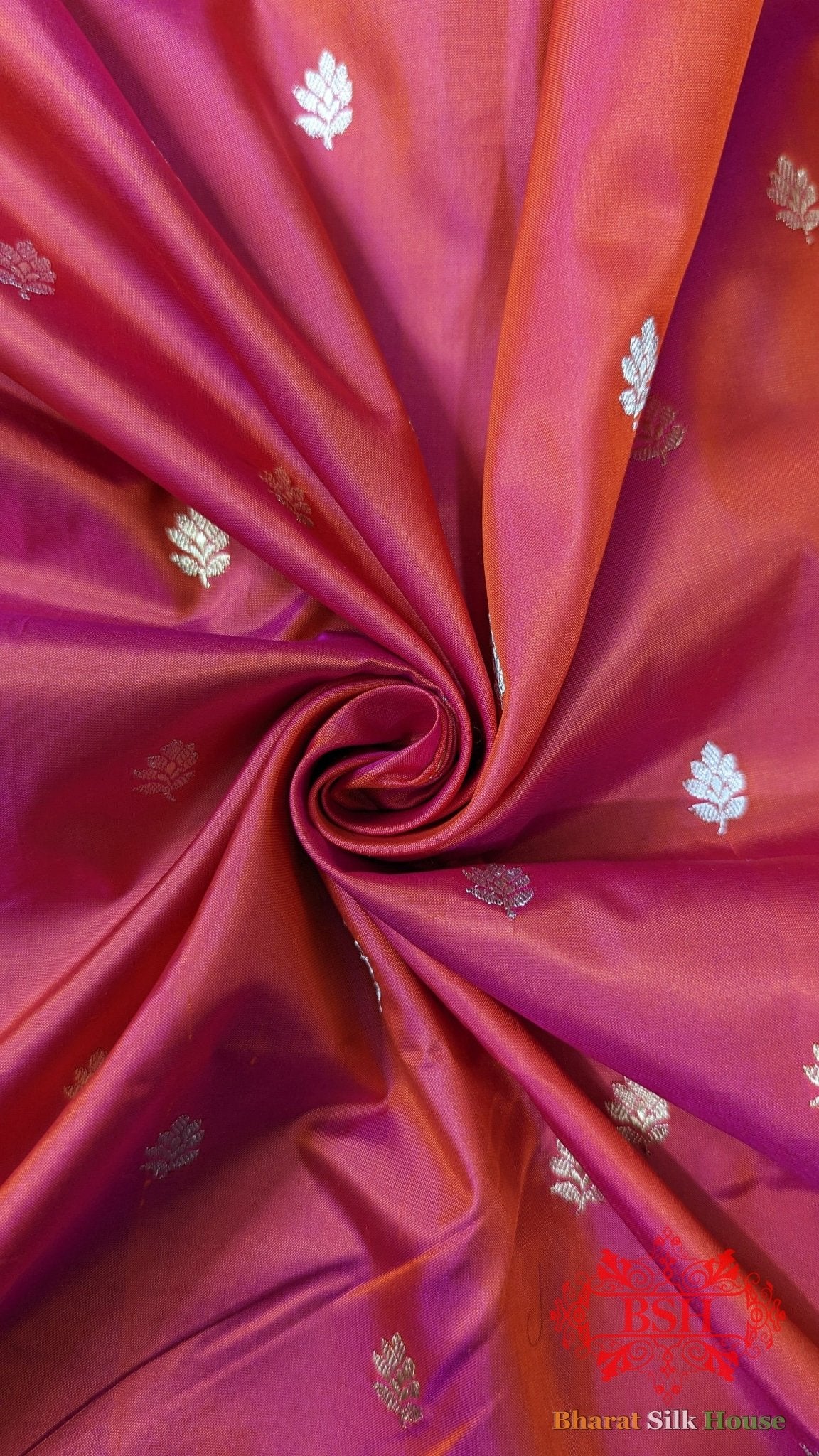 Pure Banarasi Handloom Katan Silk Meenakari Antique Zari Saree In Shades Of Rani - Bharat Silk House