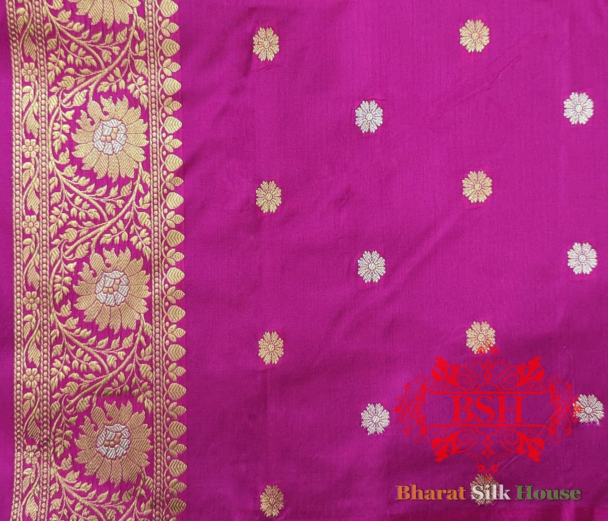 Pure Banarasi Handloom Katan Silk Meenakari Antique Zari Saree In Shades Of Rani - Bharat Silk House