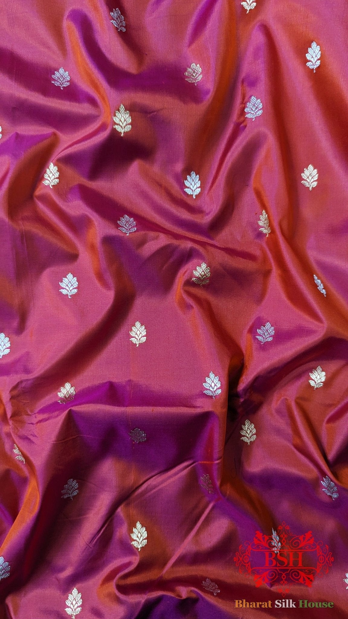 Pure Banarasi Handloom Katan Silk Meenakari Antique Zari Saree In Shades Of Rani - Bharat Silk House