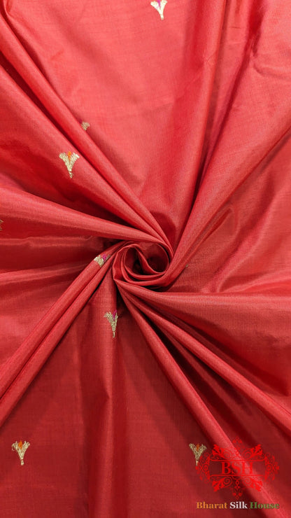 Pure Banarasi Handloom Katan Silk Meenakari Antique Zari Saree In Shades Of Red - Bharat Silk House