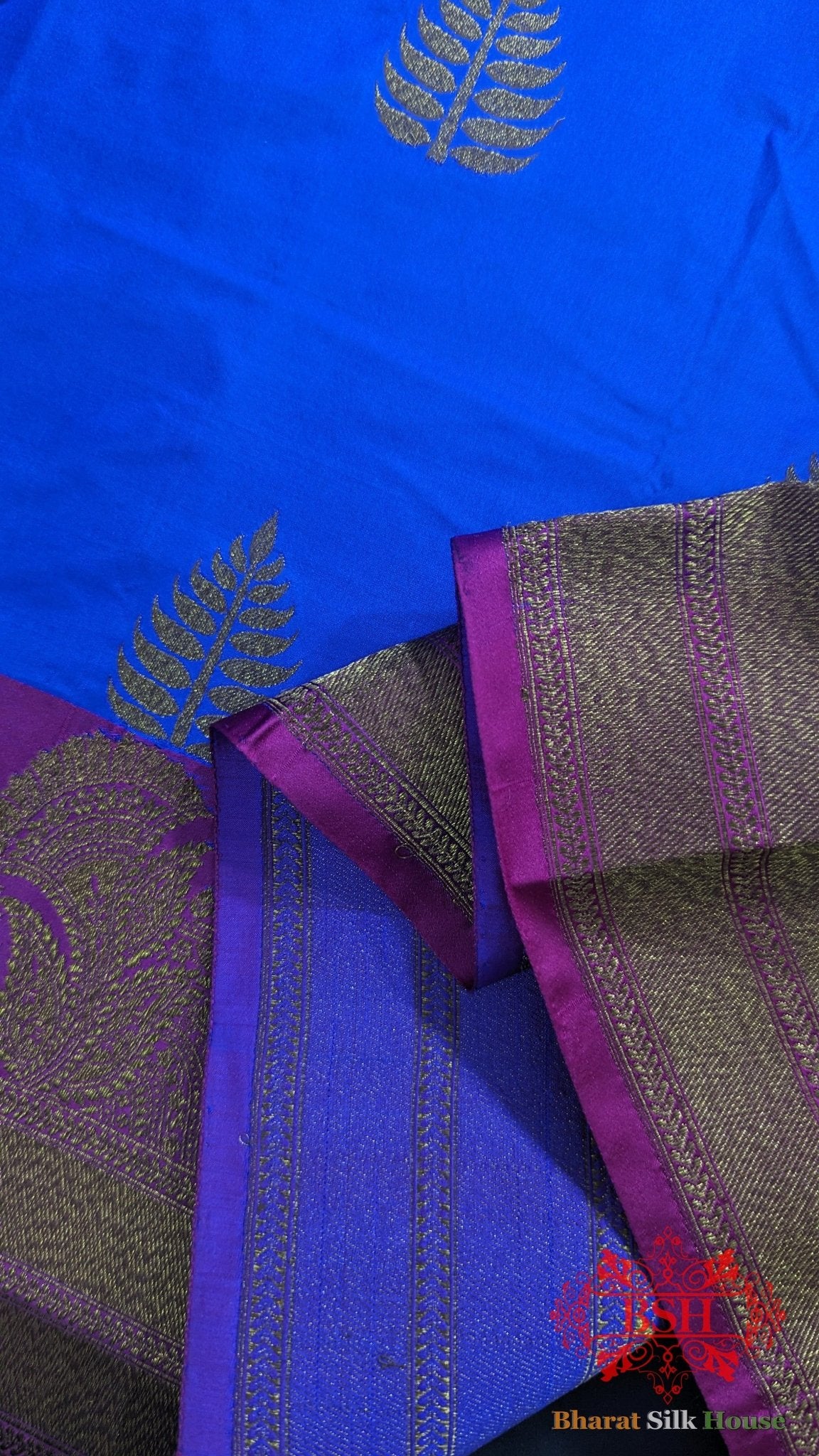 Pure Banarasi Handloom Katan Silk Meenakari Antique Zari Saree In Shades Of Royal Blue - Bharat Silk House