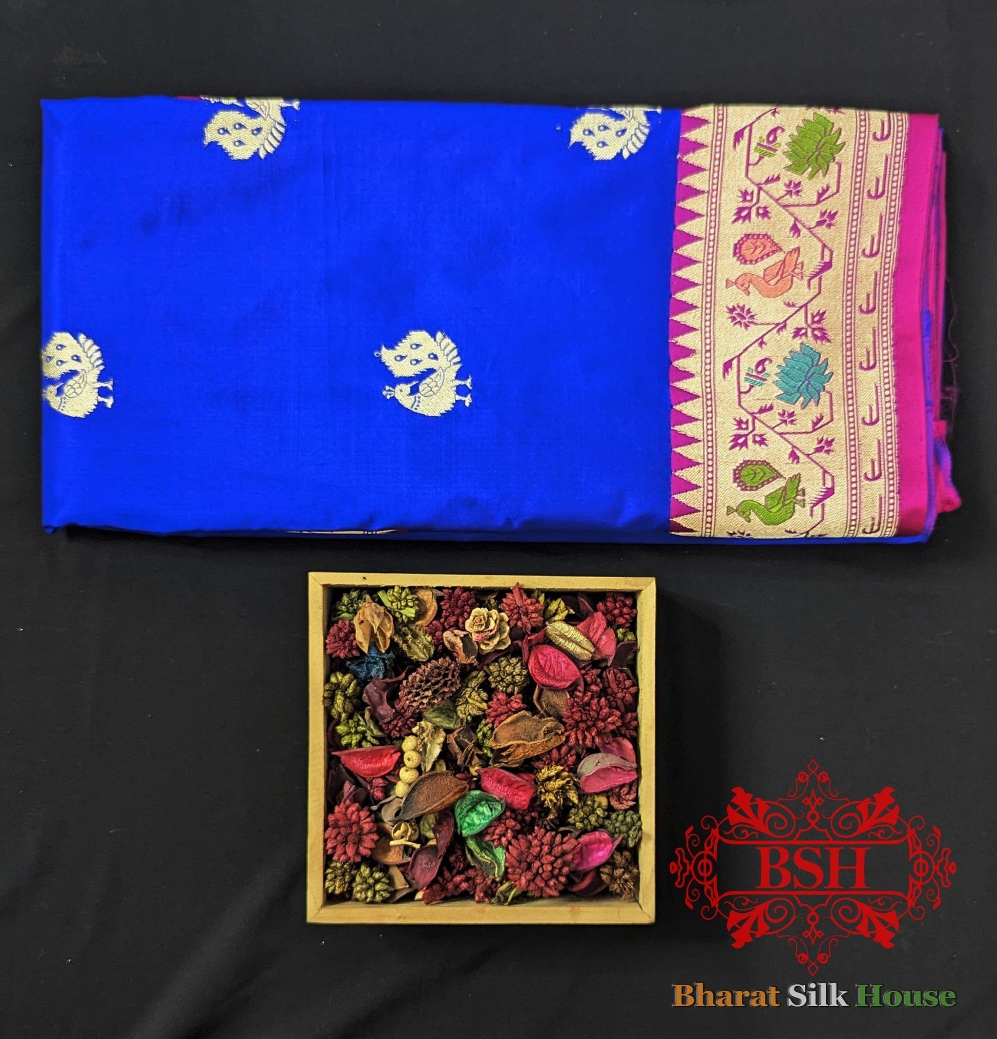 Pure Banarasi Handloom Katan Silk Meenakari Antique Zari Saree In Shades Of Royal Blue - Bharat Silk House