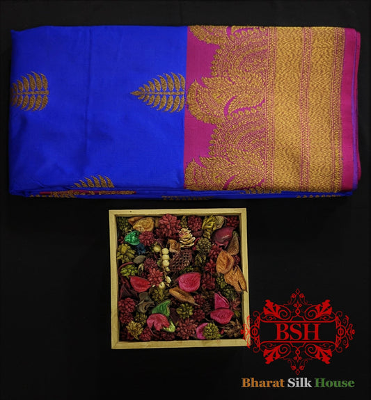 Pure Banarasi Handloom Katan Silk Meenakari Antique Zari Saree In Shades Of Royal Blue - Bharat Silk House