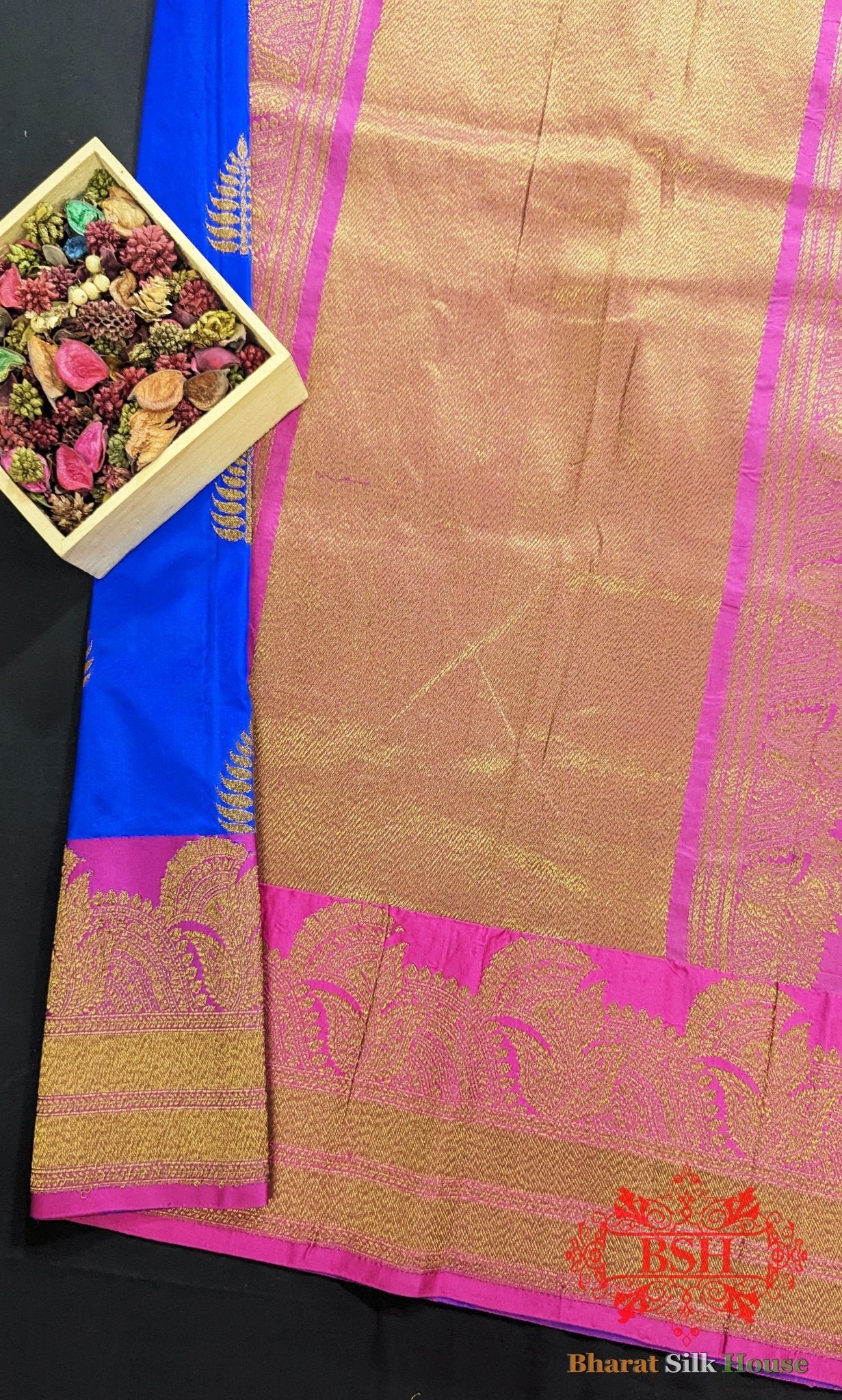 Pure Banarasi Handloom Katan Silk Meenakari Antique Zari Saree In Shades Of Royal Blue - Bharat Silk House